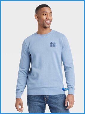 Large - Mens French Terry Crewneck Pullover Sweatshirt - Goodfellow Co - Blue
